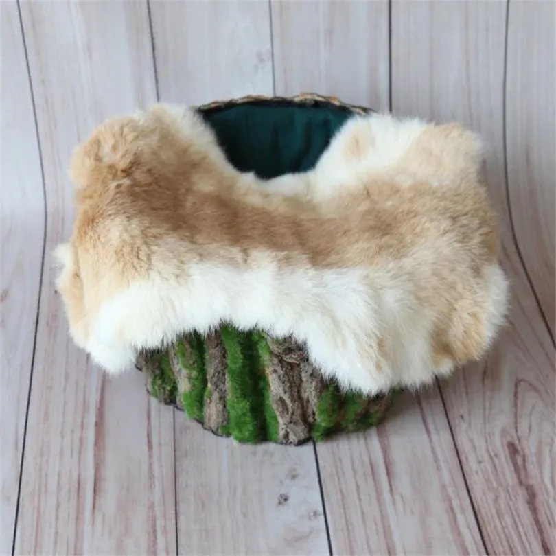 Rabbit Fur Blanket Newborn Felt Fur Basket Stuffed Photography Props