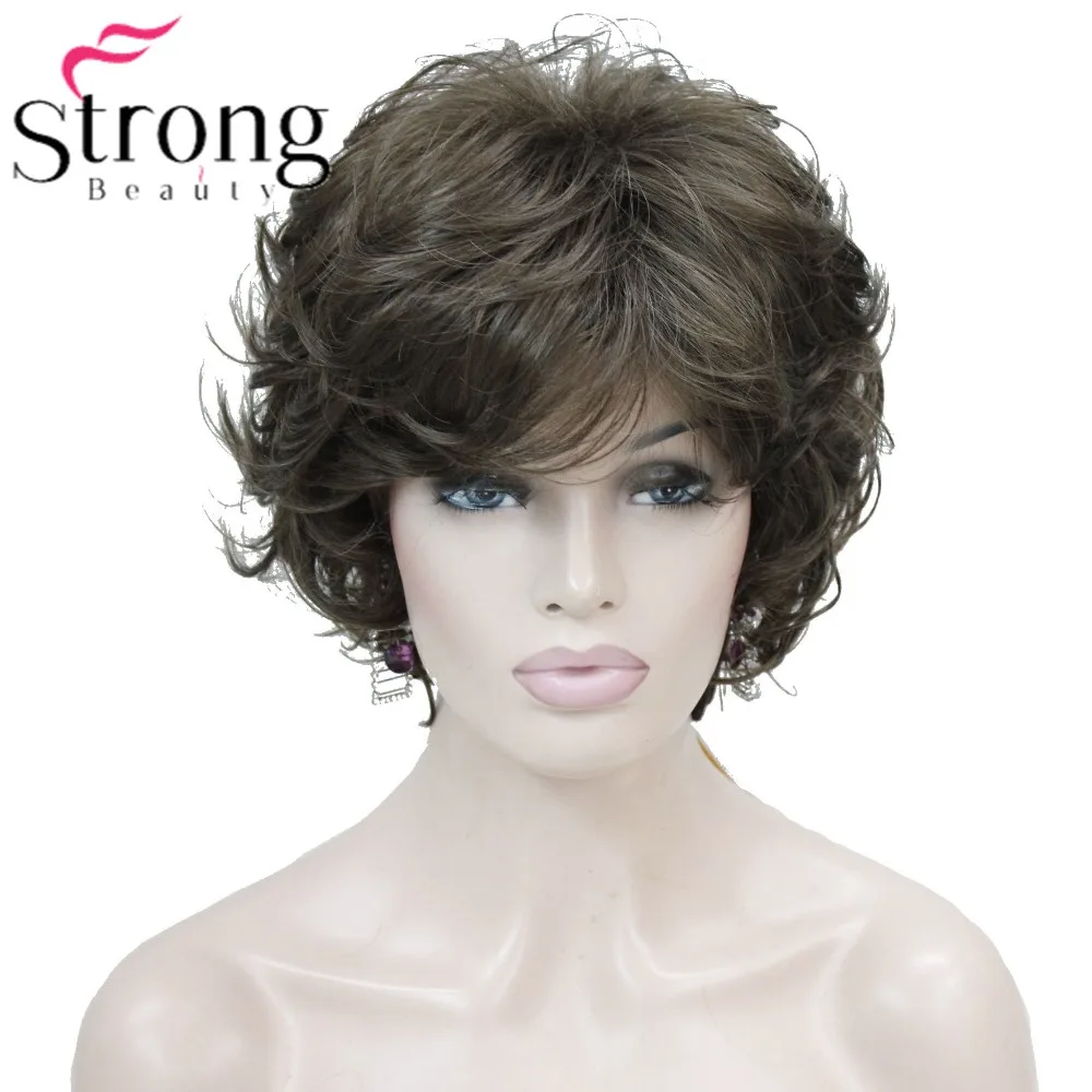 StrongBeauty-Peluca de cabello sintético para mujer, cabellera corta ondulada, suave y clásica, color marrón, opciones de color