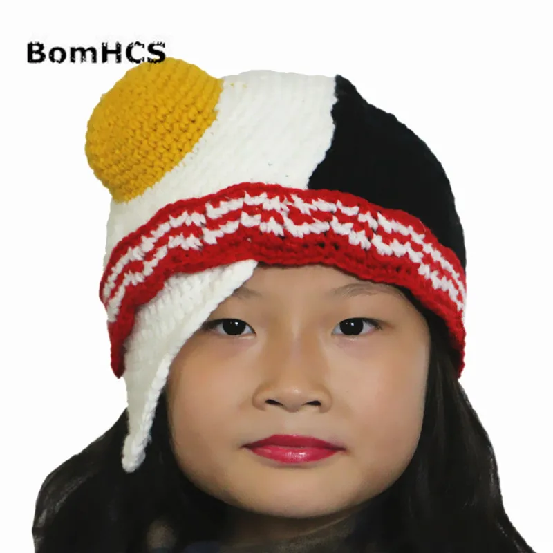 

BomHCS Funny Poached Eggs Beanie Hat Handmade Knitted Winter Thick Warm Cap Christmas Halloween Gift