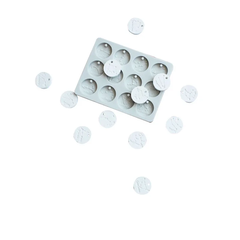 12 Constellations Round Tags Silicone Mold Aromatherapy Wax Tablet Silicone Mould For Car Pendant Gypsum Plaster Molds view 6