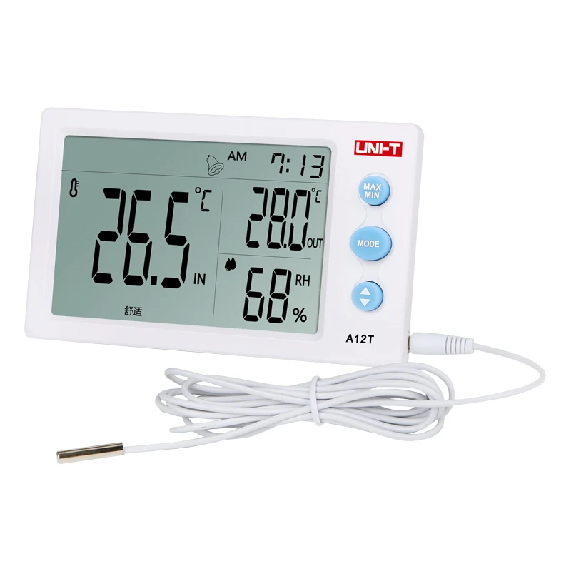 UNI-T A12T Digitale LCD Termometro Igrometro di Umidità di temperatura del Tester Sveglia Stazione Meteo Indoor Outdoor strumento