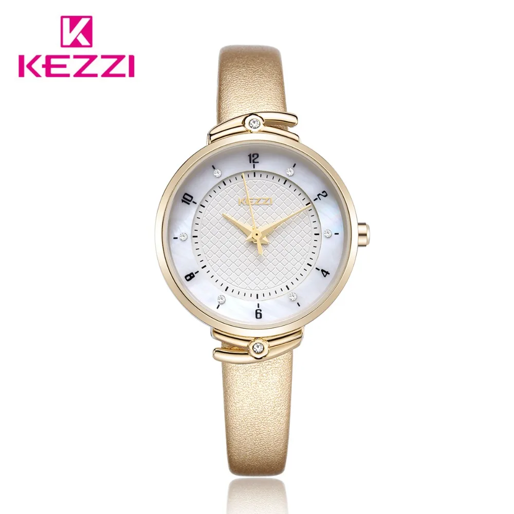 Kezzi Luxe Vrouwen Horloge Dames Casual Lederen Horloge Waterdicht Quartz Horloge Reloj Mujer Montre Femme