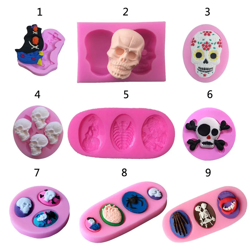 Skull Christening Mould Halloween Fondant Cake decoration Silicone Molds Cupcake Baking Tools handmade soap mold