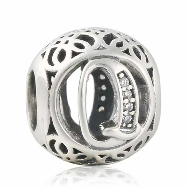 

New 925 Sterling Silver Openwork Letter Q Charm Vintage Alphabet Beads For Jewelry Making Fit Original Brand Bracelet