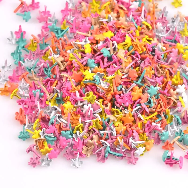 100PCs 7x10mm Mix Flower Brads Scrapbooking Embellishment Fastener Brads Metal Crafts For shoes Decoration CP1925