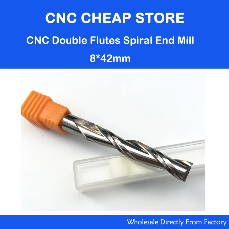 Free Ship 1pc Solid Carbide 8mm Endmill Double Two Flute Spiral Bit CNC Router Bits CED 8mm CEL 42mm Long Flute Extend Longer