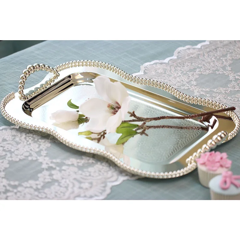 Silver plated tray for fruit cake, kitchen tray, iron, metal, wedding decoration, cake storage, snack, sntp008a