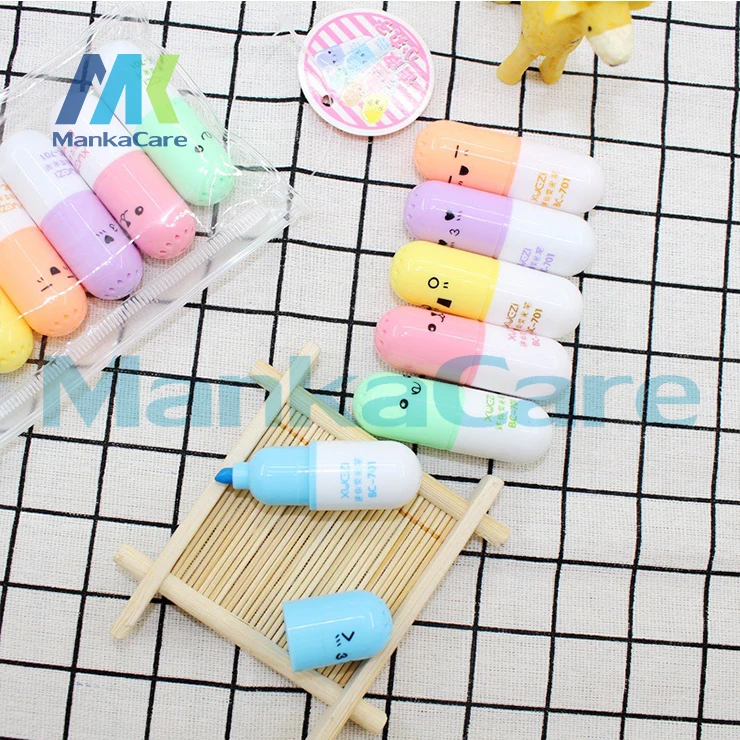 

3 lots 6 Pcs/lot Capsules Highlighter Vitamin Pill Highlight Marker Color Pens Stationery Office School Supplies dental gift