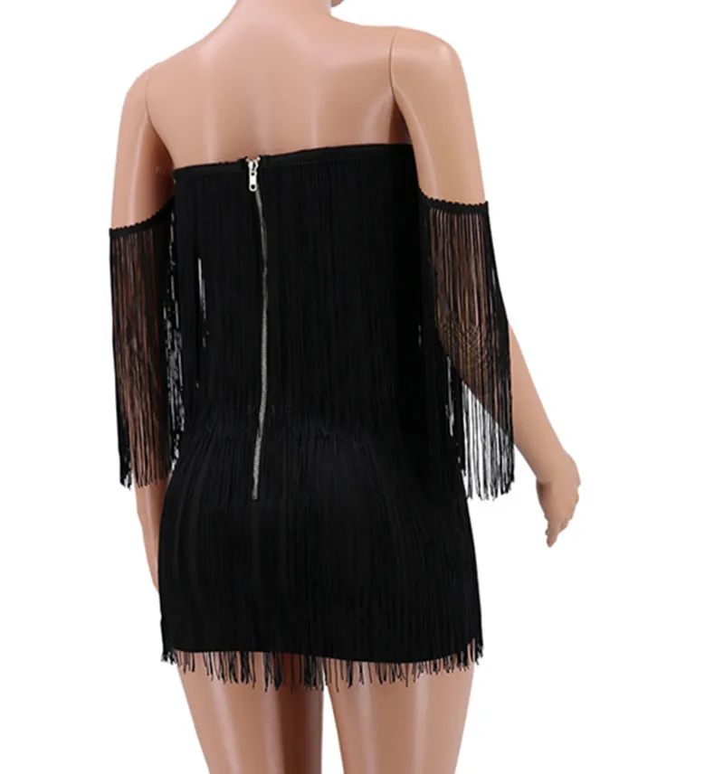 2025 Summer new women sleeveless strapless bandage dress sexy bodycon tassel evening party black white dresses vestido