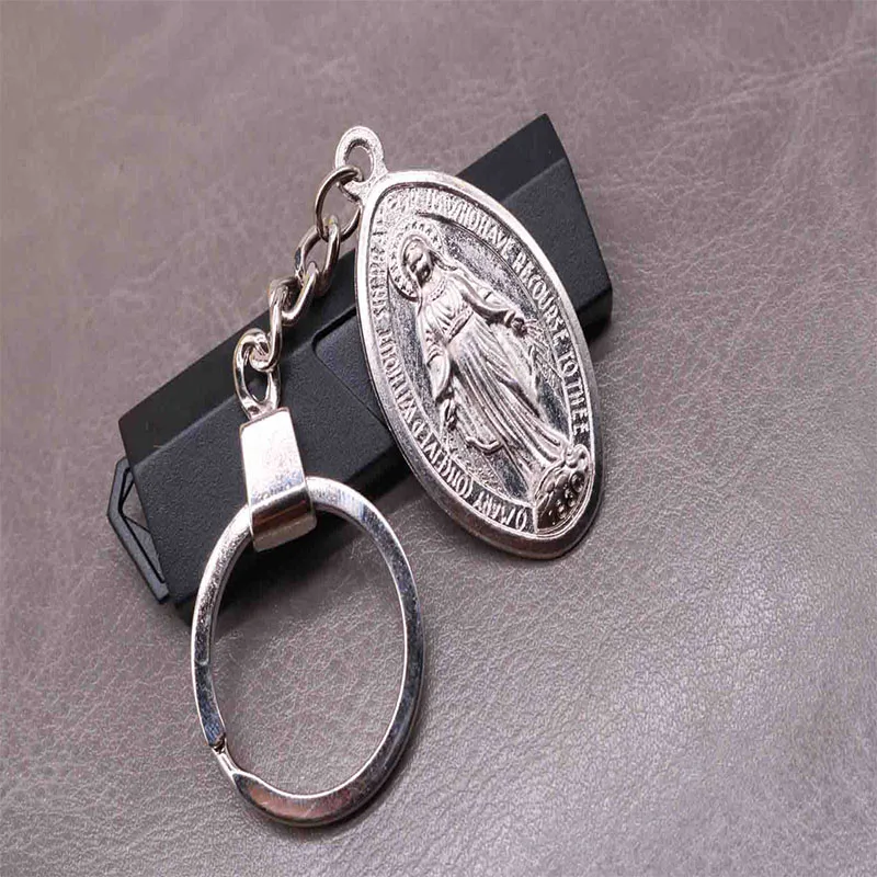 Catholic Blue Maria Keychain, Blue Yirenci Virgin Mary Key Chain Jewelry Key Chain, Jesus Cross Car Keyring Gift