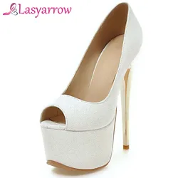 Lasyarrow Women Peep Toe High Heels Pumps Shoes Ladies European Nightclub Platform Stiletto Shallow Slip On Shoes Big Size 30-48