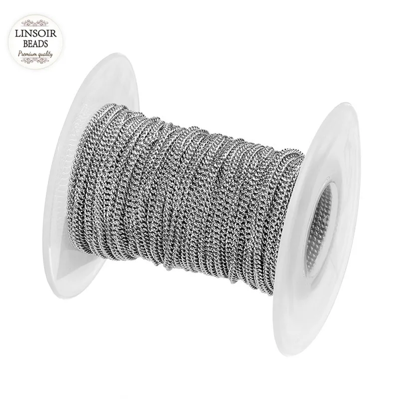 1/1.5/2/2.5/3mm 10Yard/lot 316L Stainless Steel Chain Bulk Silver color Tone Width Link Chain for DIY Necklace Jewelry Making