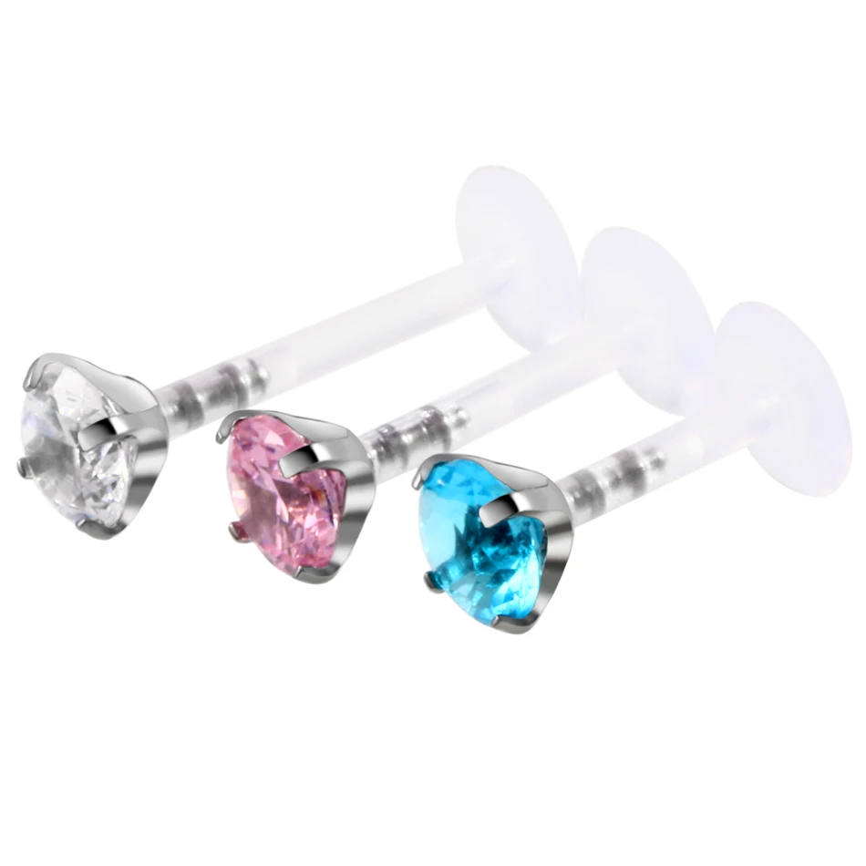 1PC Steel&PTFE Round Zircon Labret Lip Bar Ring Piercing Ear Cartilage Tragus Sexy Girls Fashion Jewelry 16g