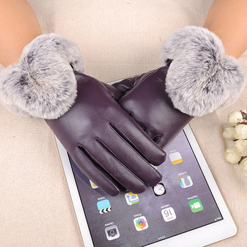 Guantes de piel sintética para mujer, manoplas cálidas de piel sintética con pantalla táctil, a la moda, de lujo, para esquiar