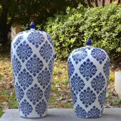 New Chinese Porcelain pot Ornaments Blue And White Porcelain Wax Gourd Decorative Porch Living Room Porcelain ceramic jar vase