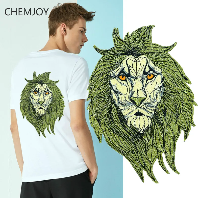 Cool Lion Patch for Clothing Large Size Motocycle Biker Patch DIY Sewing on Rock Applique Embroidery Man Coat Jacket Parches