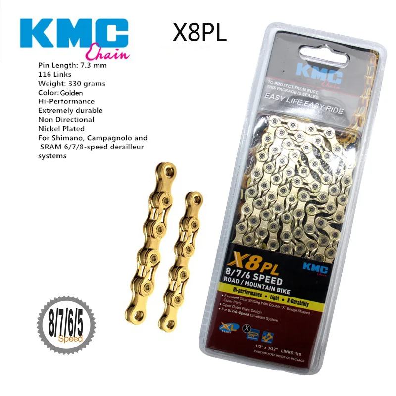 Original KMC Bicycle chain X8 X8pl 8 Speed Chain 116 Links Ultralight Bicycle Chain 8V for MTB Road 8s Bike Parts