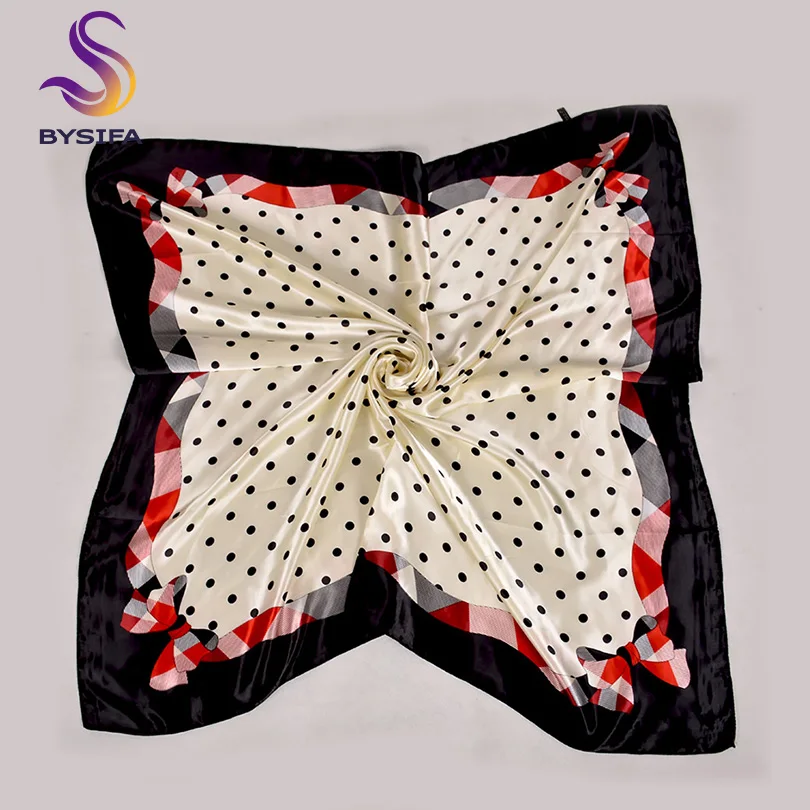 [BYSIFA] Women Scarf New Black Beige Silk Square Scarf Shawl Ladies Dot Prin Winter Scarves Bandana Spring Fall Head Scarfs Blue