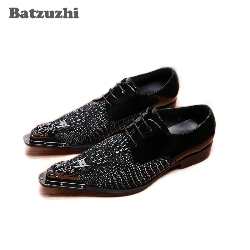 

Batzuzhi Oxford Shoes Men Pointed Metal Toe Black Leather Shoe Men Slip-on Formal Business Leather Footwear, Big Size US6-12