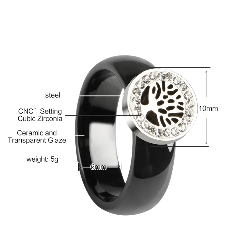 Ceramic Material Finger Party Rings For Women 316 Stainless Steel Jewelry Tree Shape Bague Wedding Ring Gift 2018