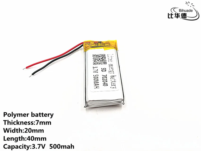 

10 шт./лот хорошее качество 3,7 в, 500 мАч, 702040 полимерная литий-ионная/литий-ионная батарея для игрушек, портативное зарядное устройство, GPS,mp3,mp4