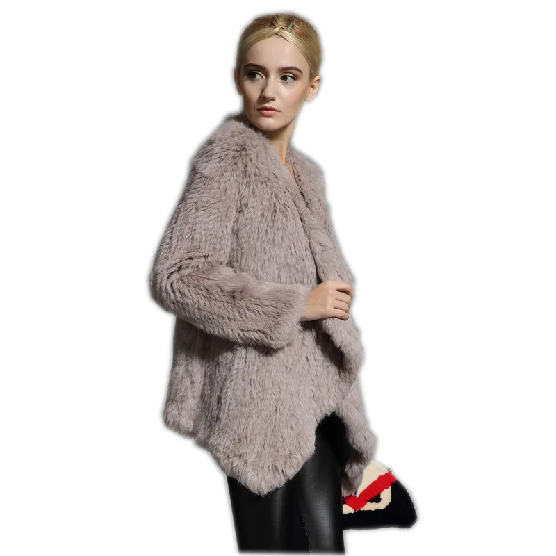 

New Knitted real rabbit fur coat overcoat jacket with fur collar Russian women's winter thick warm genuine fur coat customized