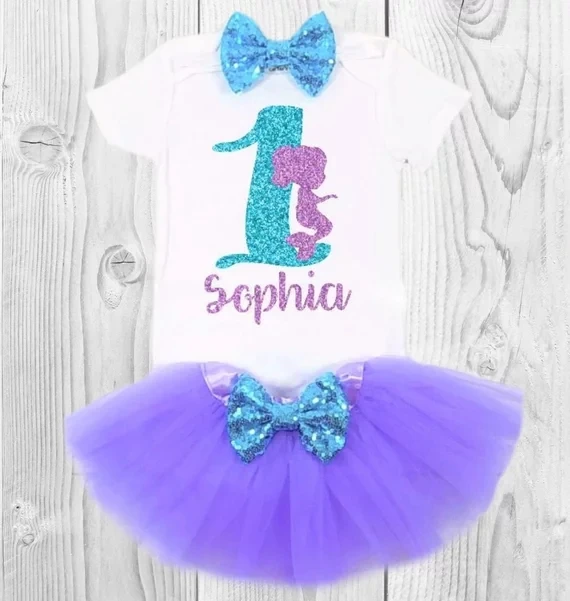 personalize under the sea little mermaid birthday bodysuit onepiece Tutu t shirt legwarmers toodles Outfit set baby shower gifts