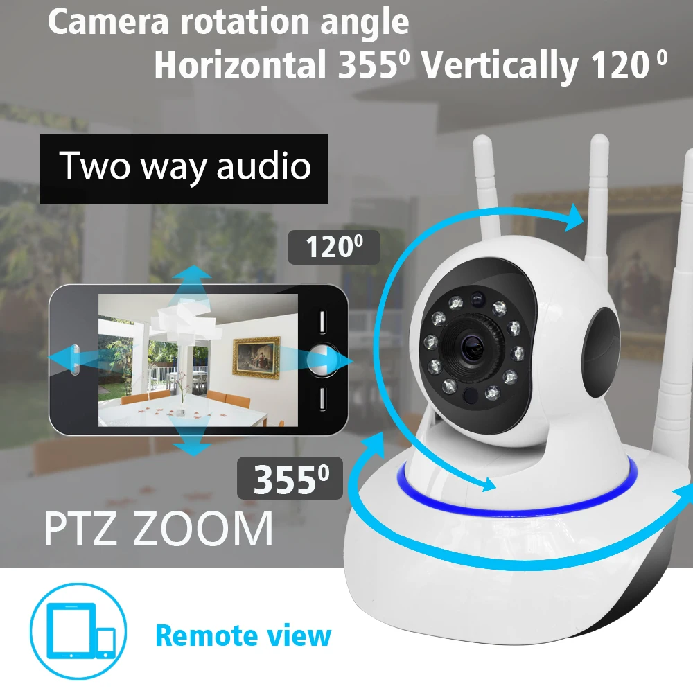 OUERTECH-interphone vidéo 720P | Lumière à infrarouges, rotation sans fil, caméra IP intelligente, prend en charge, commande PTZ, télécommande, moniteur de bébé