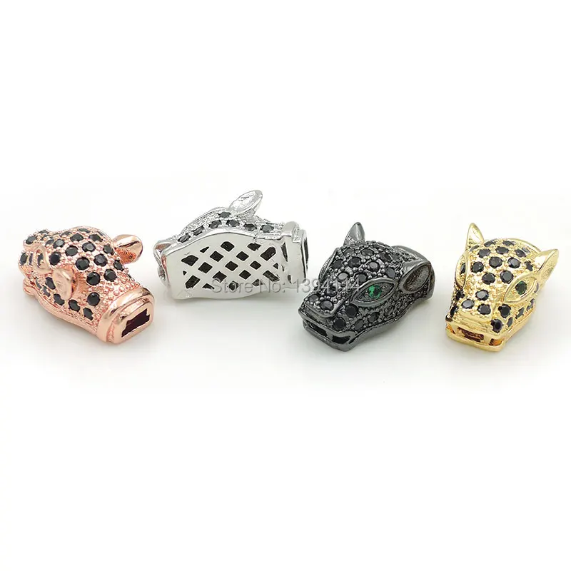 

15*10*6mm Micro Pave Black CZ Wolf Head Beads Fit For Making DIY Bracelets Or Necklaces Jewelry