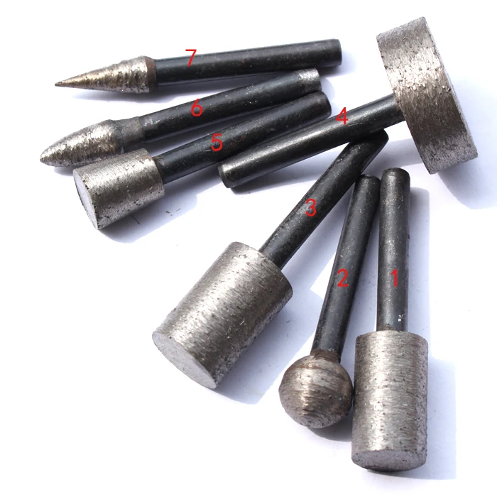 1Pcs 46# 6mm Shank Diamond Grinding Heads Sintering Mounted Points T Ball Cone Cylindrical Wheel Stone Carving Grinding