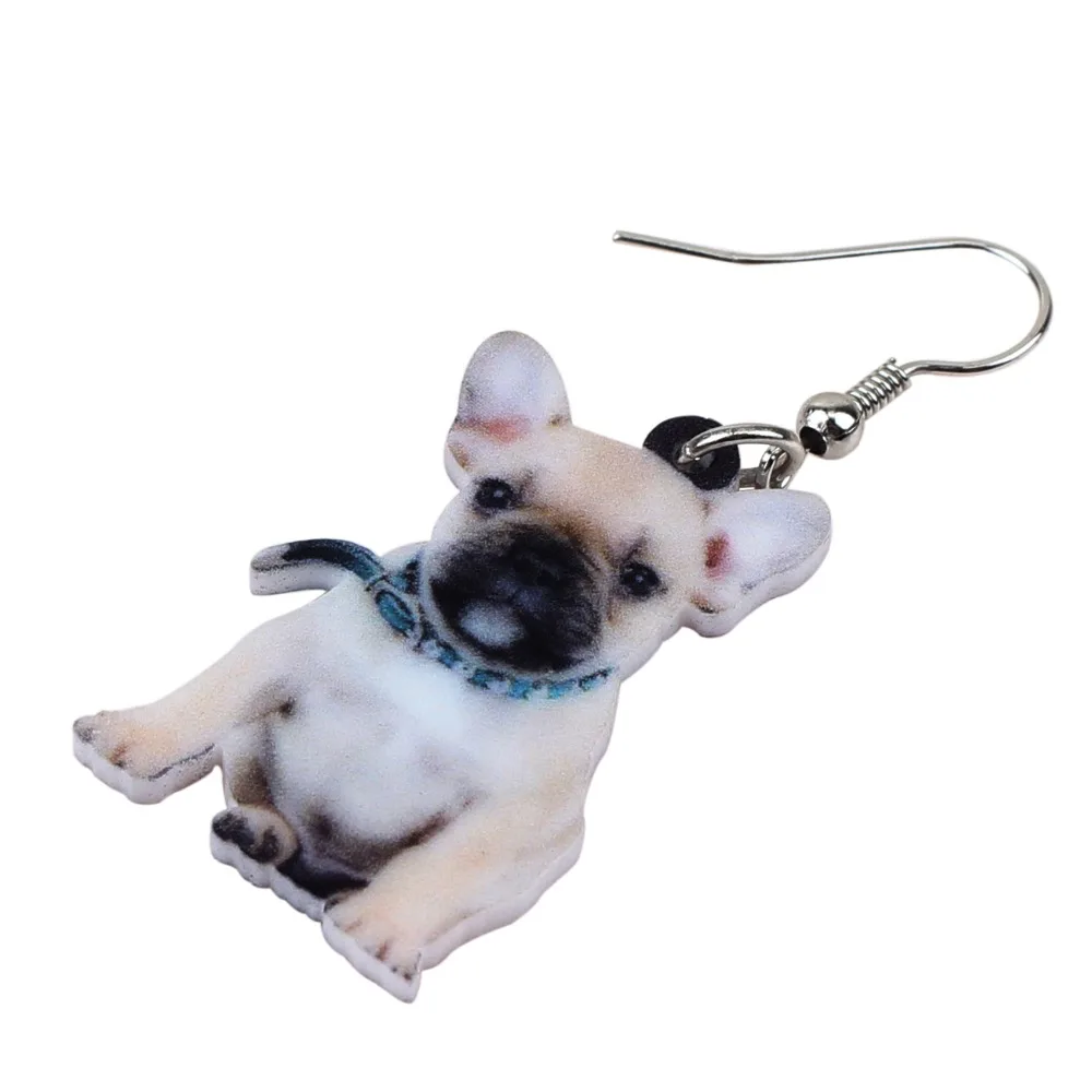 Bonsny Acrylic Cute Sitting Belt French Bulldog Dog Earrings Big Long Dangle Drop Women Girls Ladies Fashion Anime Jewelry Bulk