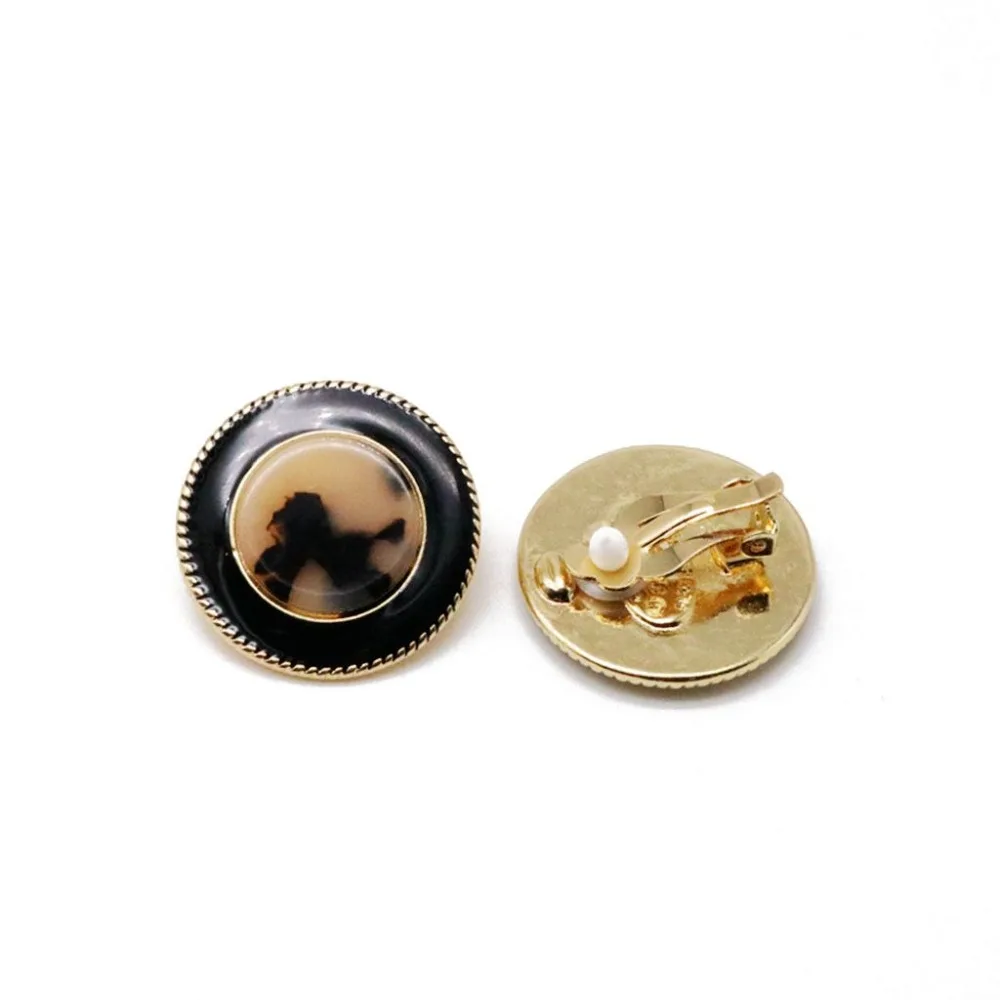 Round Pearl Black Enamel Cute Fashion Clip Earrings Statement Ear Jewelry For Women