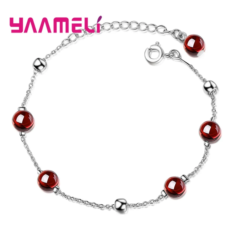 

New Arrival Top Quality 925 Silver Jewelry for Women Female Fashion Bracelet Bangles Fine Birthday Gifts Round Red Cubic Zircon