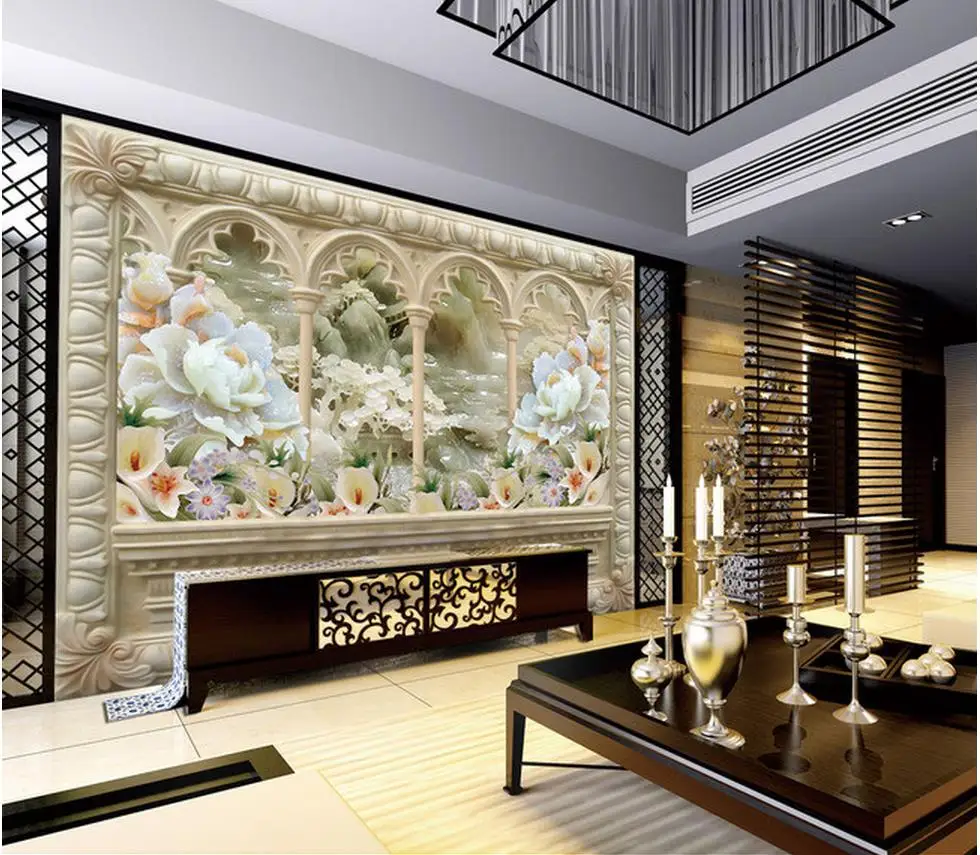 3d wallpaper for room Landscape Architecture Mural European-style jade peony wall 3d wallpaper room modern wallpaper