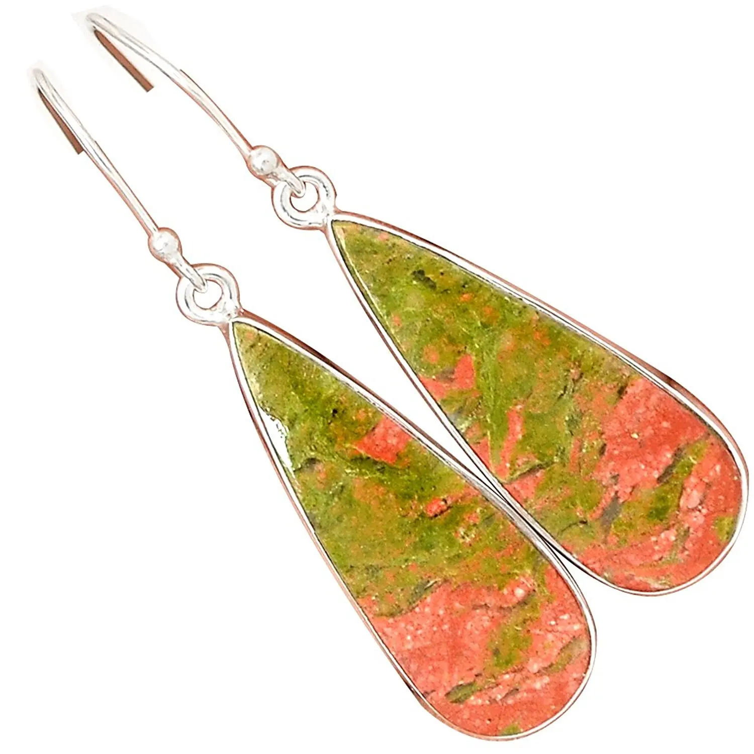 Lovegem Genuine UNAKITE EARRING 925 Sterling Silver,49 mm, AE1536