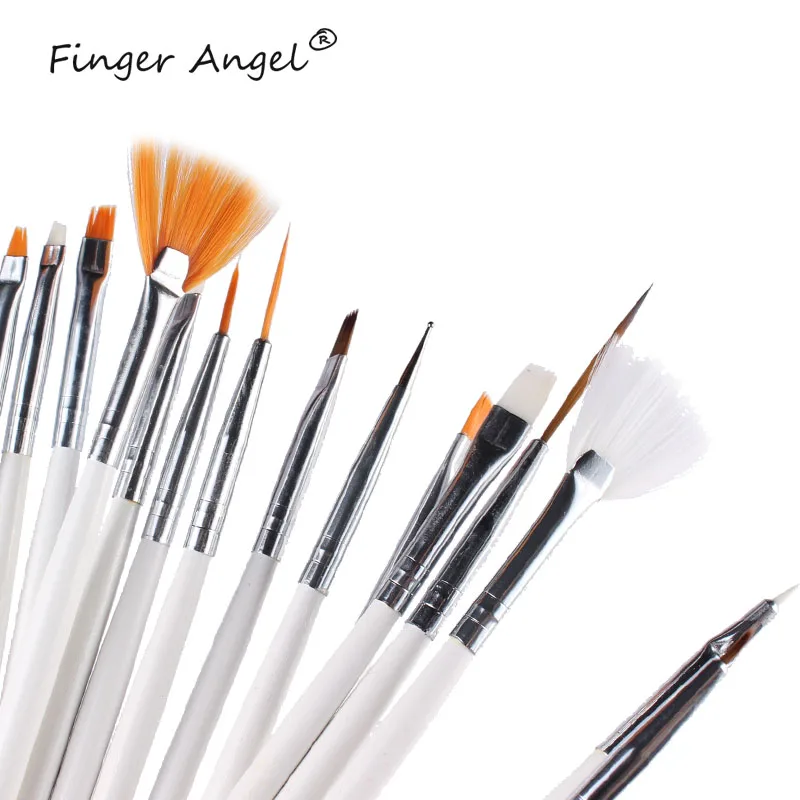 

Finger Angel 15pcs Professional UV Gel Acrylic Nail Art Brush Set Gel Polish Painting Drawing Pen Manicure Tips Tool Kit