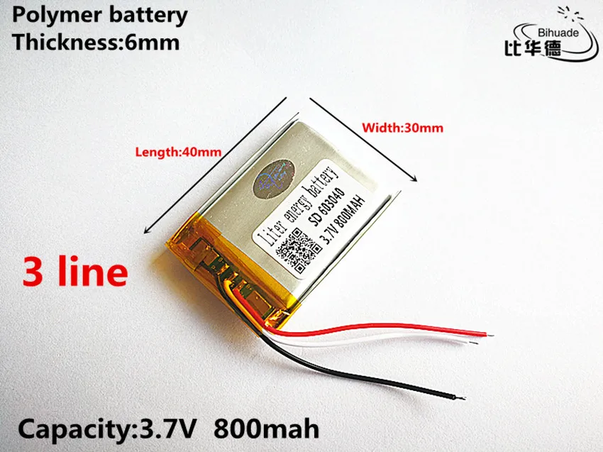 3 line Good Qulity 3.7V,800mAH,603040 Polymer lithium ion / Li-ion battery for TOY,POWER BANK,GPS,mp3,mp4