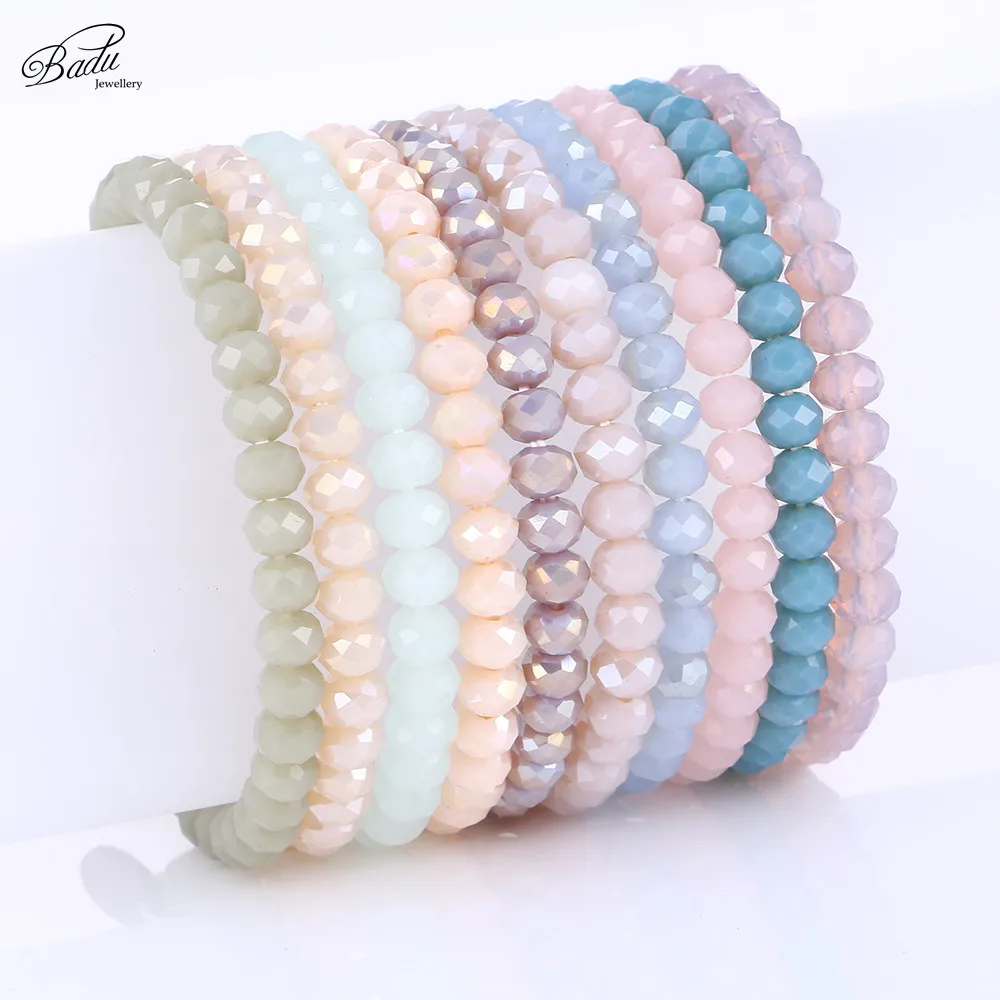 Badu Faceted Crystal Beaded Bracelets for Women 5 mm Bead 11 Colors All Match Girls Bracelet Trendy Jewelry Gift for Best Friend