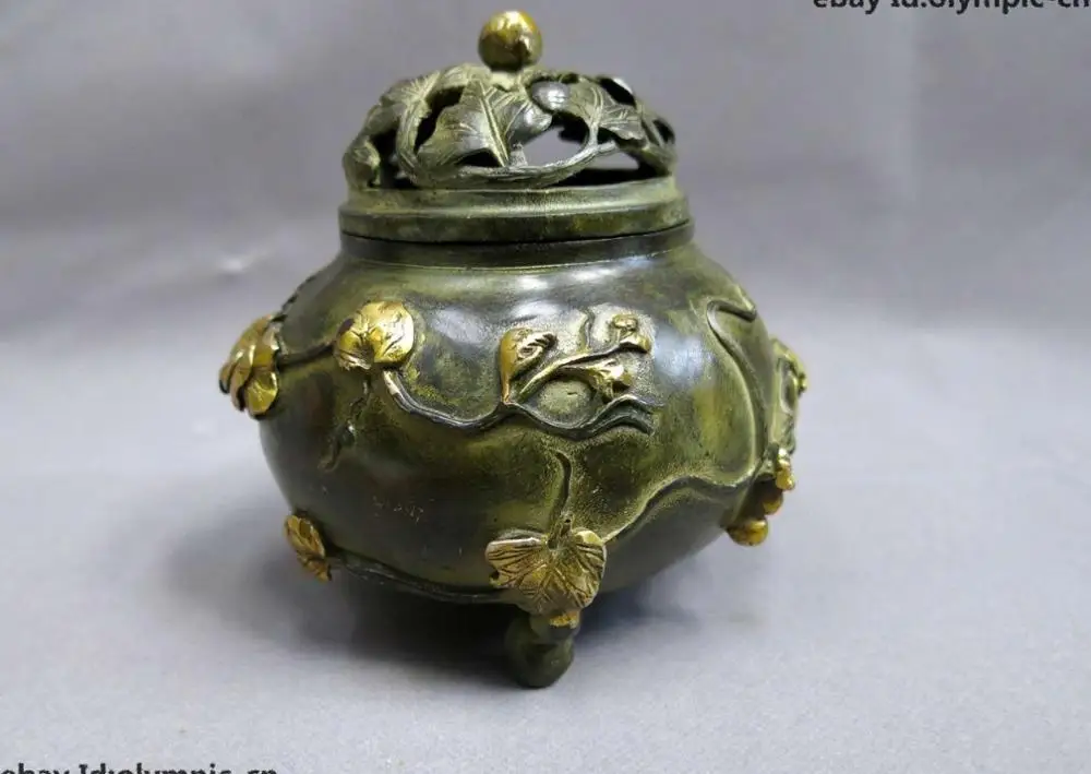 China bronze gild copper carved beautiful incense burner calabash censer Statue