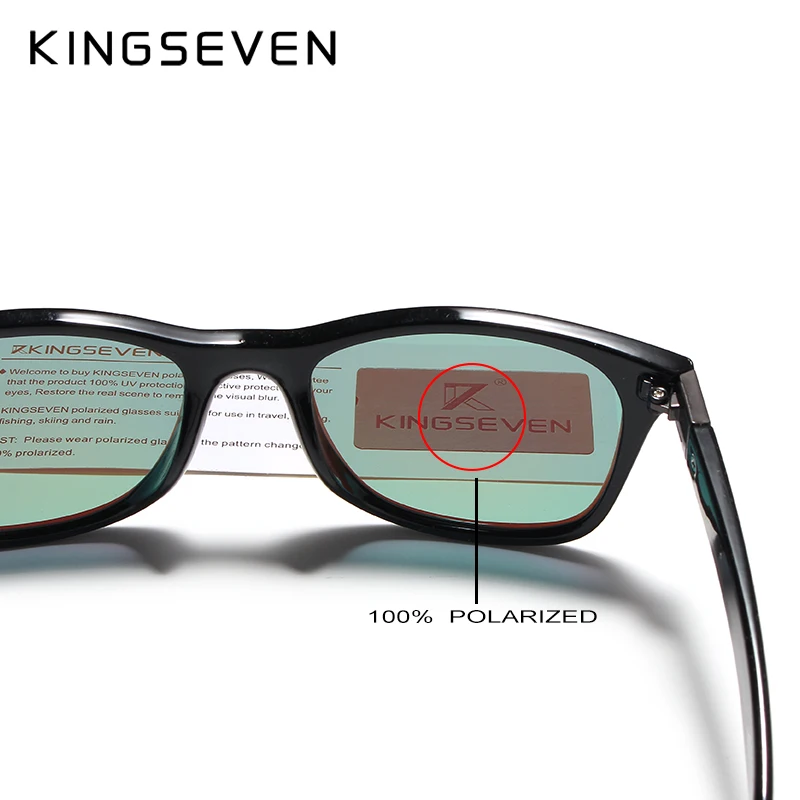 KINGSEVEN-Óculos de sol quadrados polarizados masculinos, lente espelho, óculos de sol unisex, óculos com moldura preta, marca, clássico