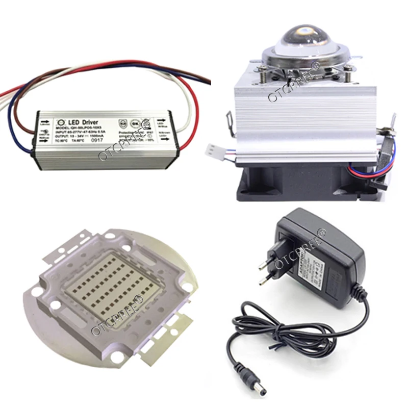 High Power LED Chip 660nm Deep Red LED Grow Light 660 nm 50W 60W COB Emitter+Driver+heatsink+cooler+lens reflector