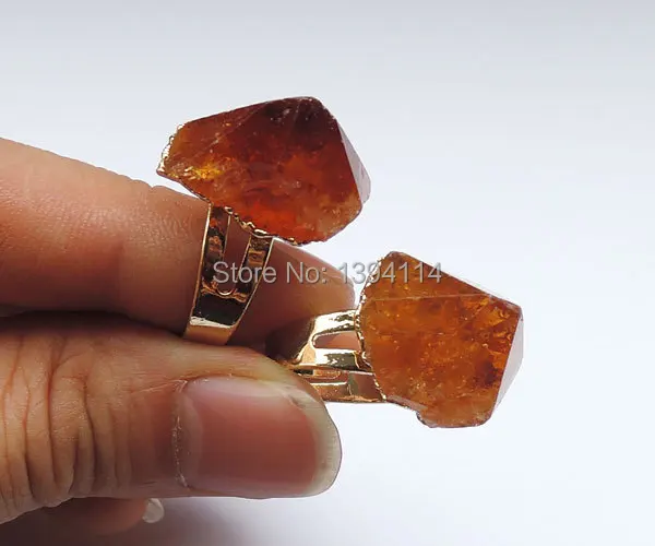 

Natural Citrine Point Adjustable Ring Gold Plated