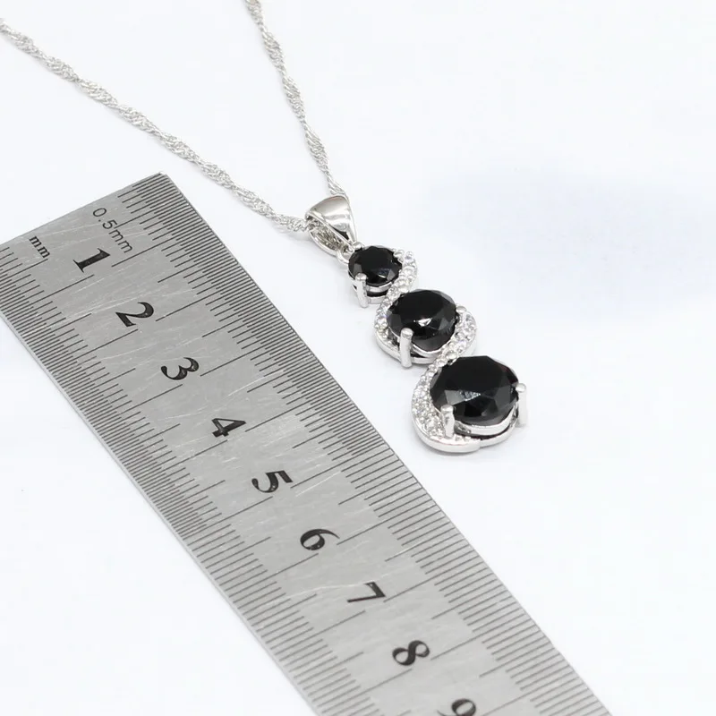 Black White 925 Silver Jewelry Sets For Women Bracelet Long Earrings Necklace Pendant Rings Free Gift Box