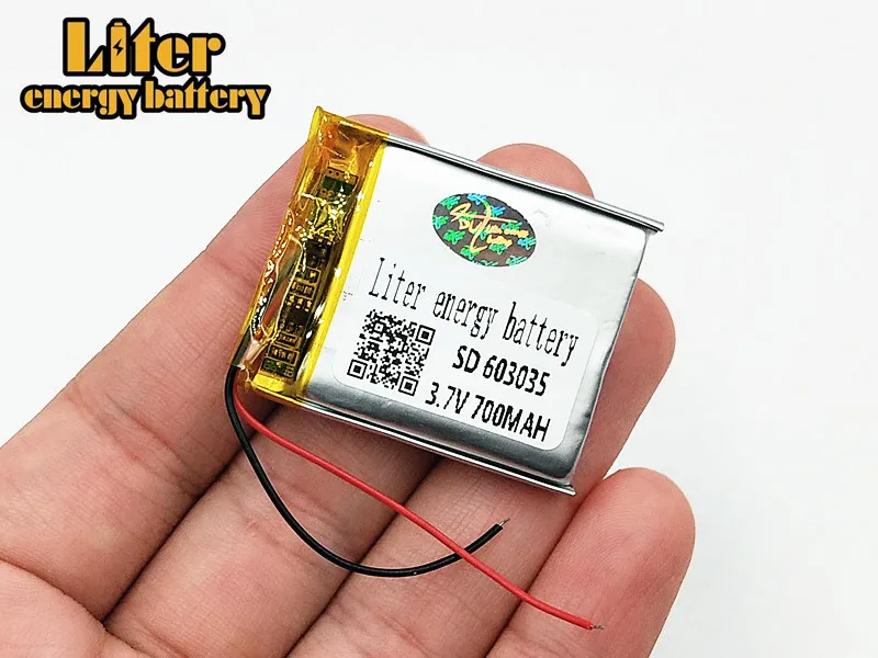 3.7V 700mAh 603035 Lithium Polymer Rechargeable Battery mart home for GPS mp4 vertical computer mouse Mobius camera