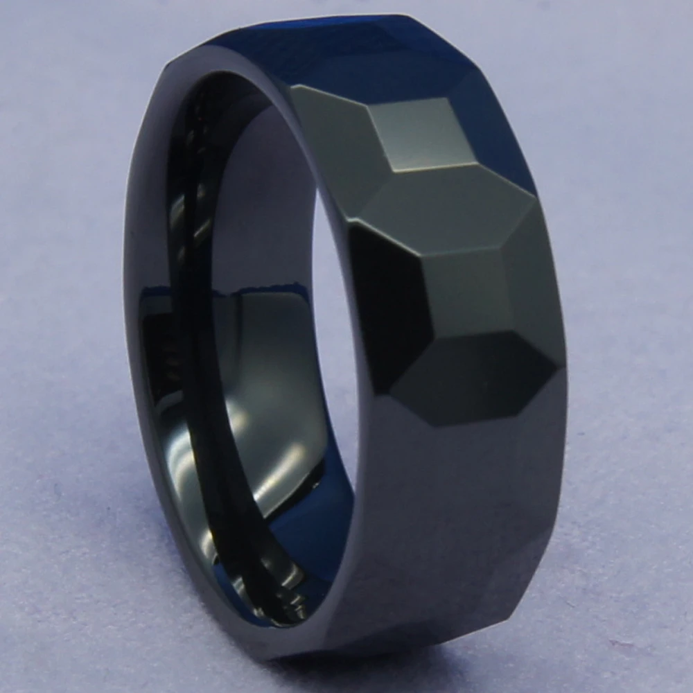 8mm classic facet black hi-tech scratch proof ceramic ring