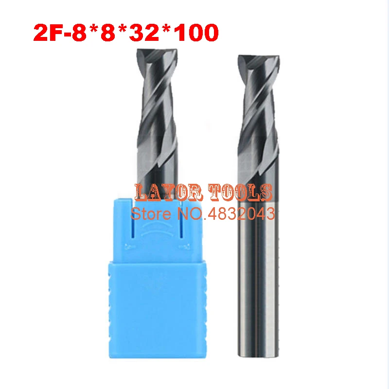 2F-8*8*32*100, 2 Flute Long Solid Carbide End Mill ALTiN Coat, Milling Cutter, CNC Lathe Tool, Router Bits for Metal Cutting