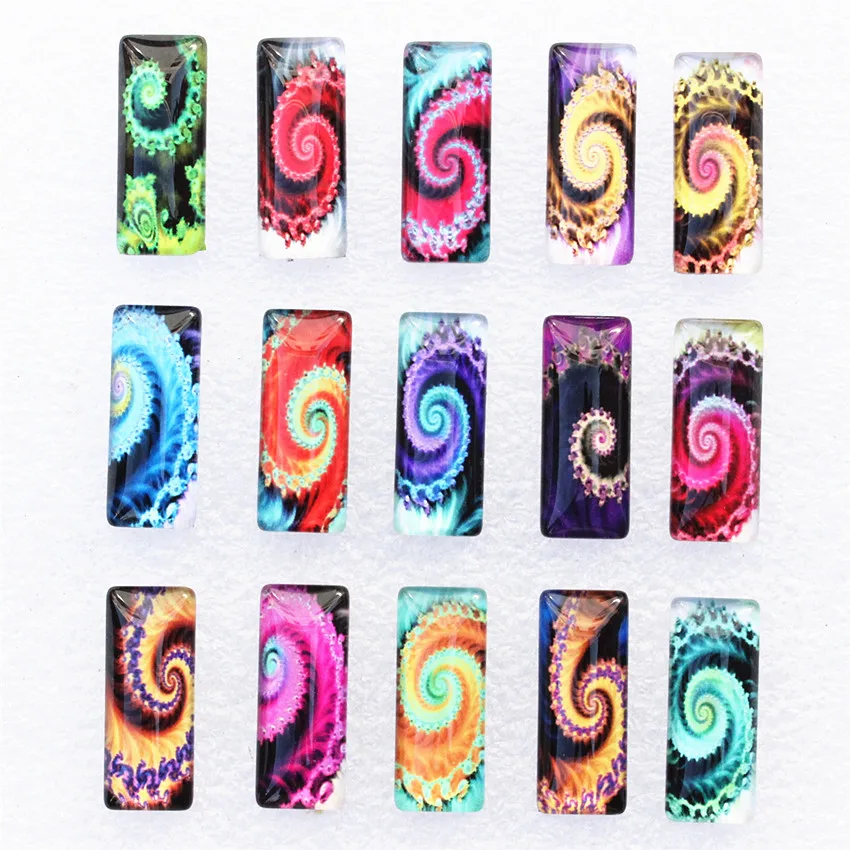 10x25mm Random Mixed Fashion Flowers Whirlwind Rectangle Glass Cabochon Dome Flatback Photo DIY Accessories 10pcs/lot K06105