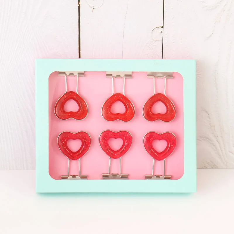 TUTU Japanese 6 pcs/box Pink Clip Heart Hollow Out Metal Binder Clips Notes Letter Paper Clip Office Supplies FOD H0275