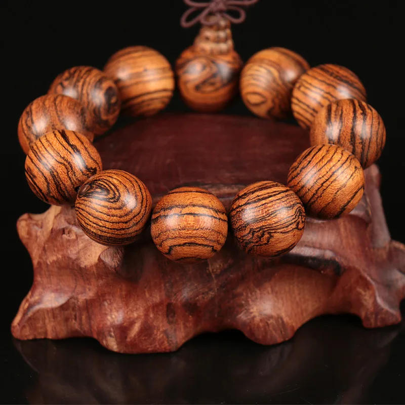 Natural Tabby Sandalwood Wood Beaded Engraved Bracelet & Bangle Buddha Prayer Beads Bracelets For Men Women Wooden Jewelry