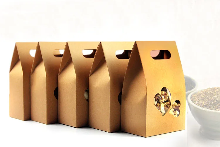 

10*15.5*6cm 10pcs/lot Stand Up Window Kraft Paper Bag Party Gift Packing Box Cookie/Candy/Nuts Bag/DIY Gift Handle Packing Box